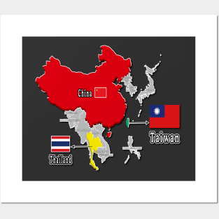 where is taiwan world map | taiwan location map_not Thailand and China_black Posters and Art